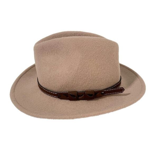 Galliano Accessories - Women Galliano Sorbatti Wool Hat Medium Leather Band Fedora Taupe Made In Italy